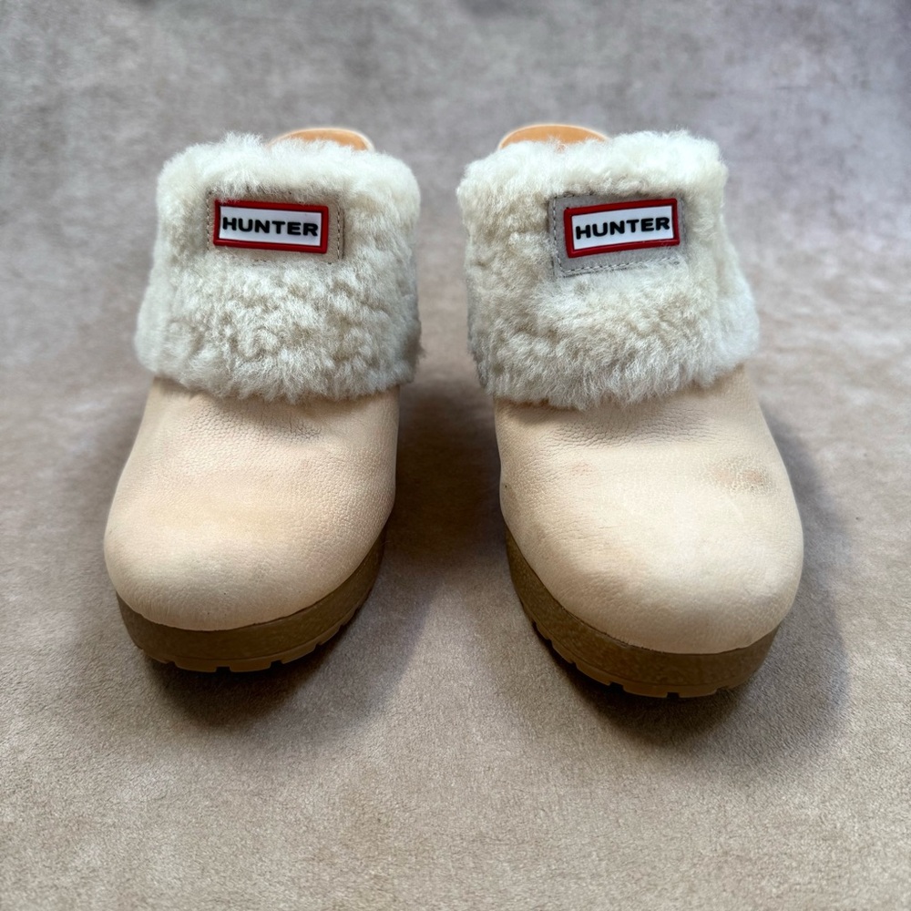 Hunter Bruson Amazonas Shearling Lined Leather Heeled Clog Mule Shoes 8 - Picture 4 of 10